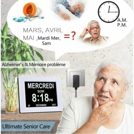 Horloge calendrier numérique One Piece 7 pouces avec date et heure, horloge Alzheimer pour parents, rappel de médicaments pour grands-parents et enfants - Blanc - 20.414.32.4cm ULISEM