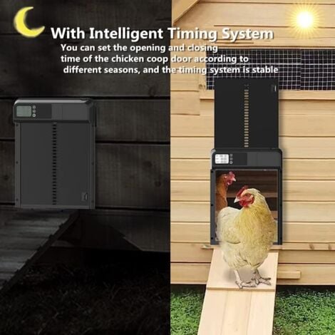 Nouveau Porte De Poulailler Automatique,3.0 Smart Metal Chicken coop Door,Porte Animale en métal avec minuterie,Suitable for Chickens, Ducks, Pigeons, etc(Black)