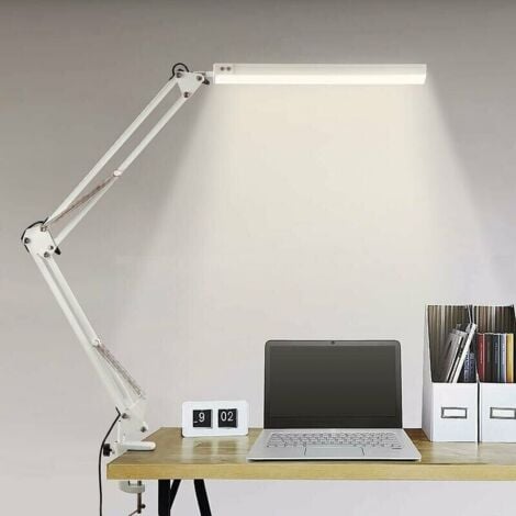 Ulisem Lampe de Bureau LED, Lampe de Table Architecte Pliable avec Pince, 10 Niveaux de Luminosité X 3 Modes de Couleur, Lampe de table Réglable, Protection des Yeux, 5V/2A CE Adaptateur Incluse
