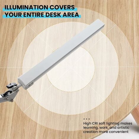 Ulisem Lampe de Bureau LED, Lampe de Table Architecte Pliable avec Pince, 10 Niveaux de Luminosité X 3 Modes de Couleur, Lampe de table Réglable, Protection des Yeux, 5V/2A CE Adaptateur Incluse
