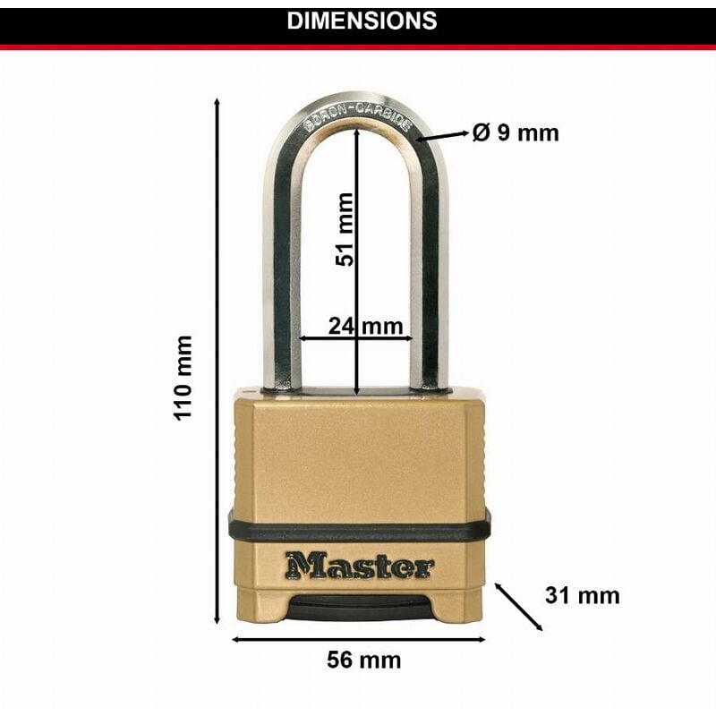 MASTER LOCK Lucchetto ad Alta Sicurezza - Combinazione - Arco XLungo -  Zinco - Esterno - M175EURDLH - Ideale per Portali, Garage, Sconto