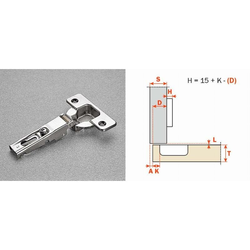 CERNIERA CERNIERE ANGOLARE TIPO SALICE 110° GRADI PER ANTE PENSILI MOBILI  CON BASE SLIDE ON