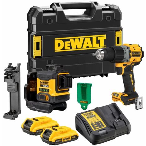 Kit 2 utensili DEWALT Laser multilinea 3x360° DCLE34031 + Trapano DCD805 - DCK2095D2T-QW