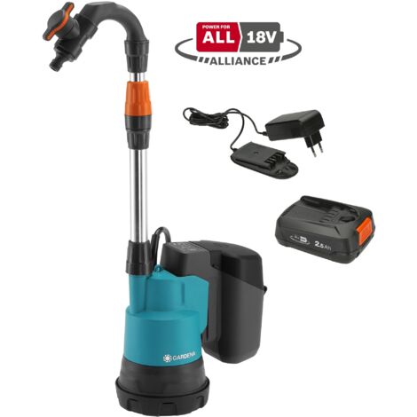 GARDENA Pompa per cisterna a batteria 2000 l/h 18V POWER FOR ALL, Batteria inclusa (14602-20)