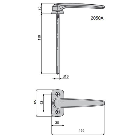 Maniglia a leva semplice a sporgenza ridotta Horus 2050A FAPIM Quadrato 8 mm - grigio G5 - 2050AG5
