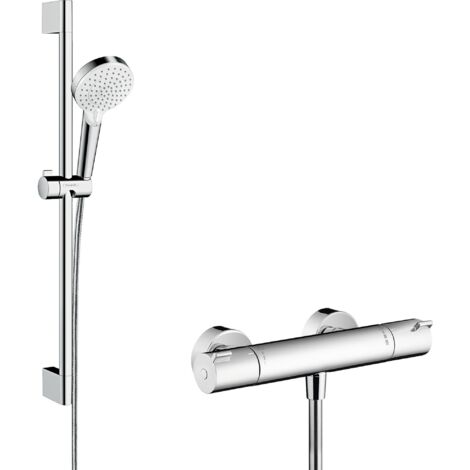 Hansgrohe Crometta - Set doccia Vario con termostato Ecostat 1001CL, 2 getti, bianco/cromato 27812400