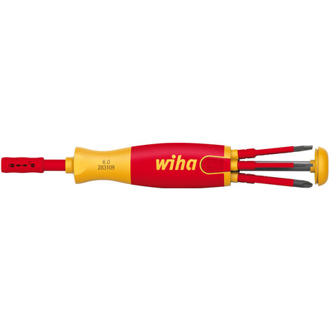 Wiha Giravite con magazzino porta inserti isolati LiftUp electric Phillips, positivo-negativo/Pozidriv, a taglio con 6 slimBit (38611)