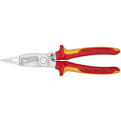 KNIPEX 13 96 200 Pinza per elettroinstallazioni isolati con manici rivestiti in materiale bicomponente, collaudati VDE cromata 200 mm