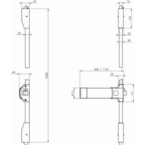 JPM Blocco antipanico push bar 90+ - 2 punti in alto e in basso - 1141 mm 