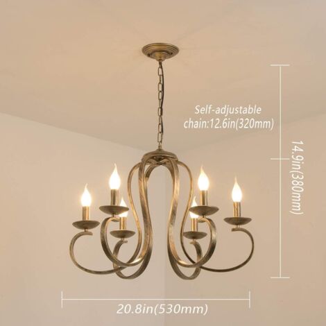 Ganeed Candelabros de bronce, candelabro colgante de hierro retro, luz colgante rústica con vela de 6 luces, lámpara de techo de granja industrial, iluminación de isla de cocina de altura ajustable