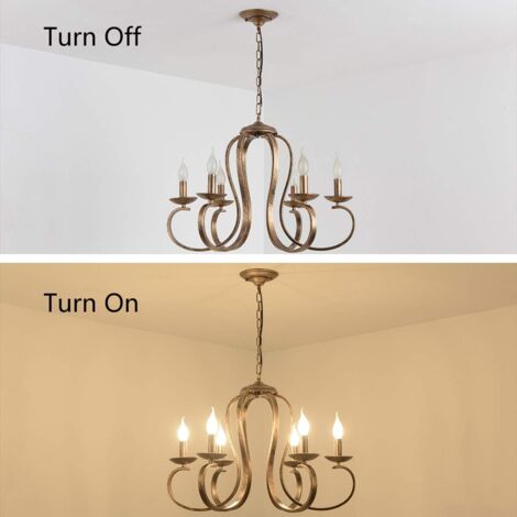 Ganeed Candelabros de bronce, candelabro colgante de hierro retro, luz colgante rústica con vela de 6 luces, lámpara de techo de granja industrial, iluminación de isla de cocina de altura ajustable