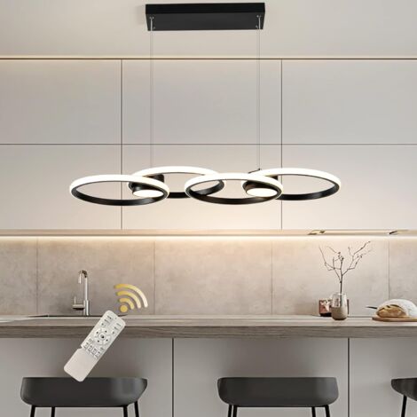 Ganeed Moderna lámpara colgante LED, 4 anillos, lámparas de araña LED regulables con control remoto, ajustable para comedor, sala de estar, cocina, isla, barra (56 W, 3000-6000 K, negro)