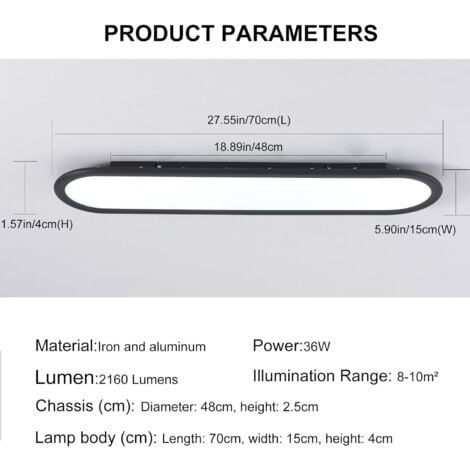 Ganeed Lámpara de techo LED regulable luces de techo largas de espectro completo modernas lámparas planas ultradelgadas para dormitorio cocina, armario, pasillo, Negro 70cm
