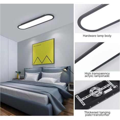 Ganeed Lámpara de techo LED regulable luces de techo largas de espectro completo modernas lámparas planas ultradelgadas para dormitorio cocina, armario, pasillo, Negro 70cm