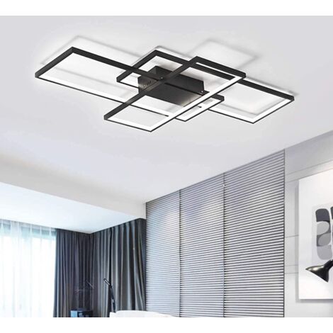 Ganeed Lámpara de Techo LED, Plafon LED de Techo Moderna de 75W, Luzde Techo LED Negra Acrílica de Aluminio de 3 Cuadrados, Montaje Empotrado para Sala de Estar, Cocina de Estudio, Blanco frío/6000 K