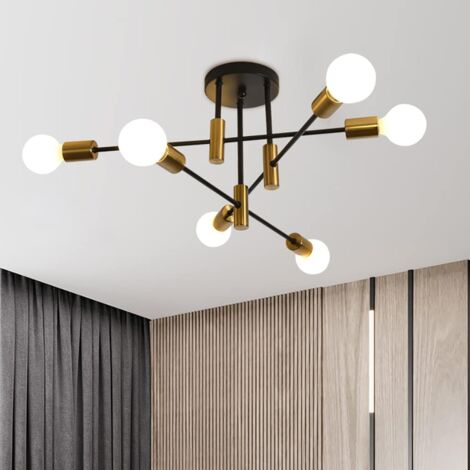 Ganeed Lámpara de araña Lámpara colgante moderna de 6 luces Lámpara de araña de soporte vintage industrial de metal para sala de estar, comedor, dormitorio vestíbulo, oro