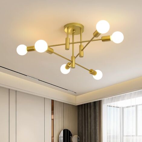 Ganeed Lámpara de araña Lámpara colgante moderna de 6 luces Lámpara de araña de soporte vintage industrial de metal para sala de estar, comedor, dormitorio vestíbulo, oro