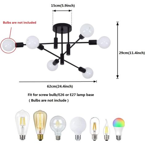 Ganeed Lámpara de araña Lámpara colgante moderna de 6 luces Lámpara de araña de soporte vintage industrial de metal para sala de estar comedor dormitorio vestíbulo, negr
