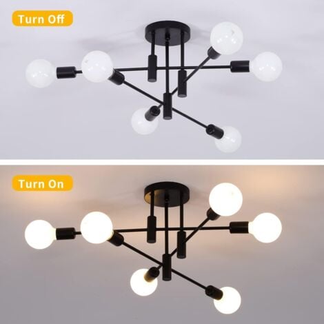 Ganeed Lámpara de araña Lámpara colgante moderna de 6 luces Lámpara de araña de soporte vintage industrial de metal para sala de estar comedor dormitorio vestíbulo, negr