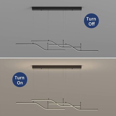Ganeed Lámpara colgante negra moderna, lámpara de araña LED regulable de 40 W con control remoto, lámpara colgante lineal de onda de 3 luces para comedor Cocina Isla Restaurante