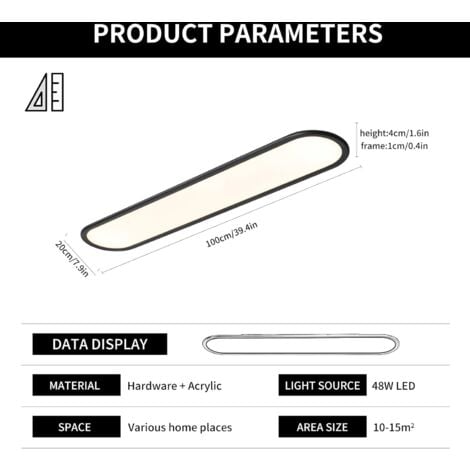 Ganeed Lámpara de techo LED regulable, luces de techo largas de espectro completo, modernas lámparas planas ultradelgadas para dormitorio, cocina, armario, pasillo, Negro