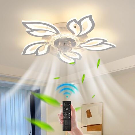Ganeed 68cm Ventilador Techo con Luz Silenciosa Moderna Lampara Ventilador Infantil Reversible Motor DC Ventiladores Led Techo Regulable Flor Plafon Led Techo para Dormitorio Salón Cocina,Blanco