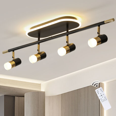 Luz de techo de ganeed LED 4 puntos de rotación y rotación, luz de techo ajustable con control remoto, oro negro sin bombillas, cocina, pasillo, techo de Sala de estar