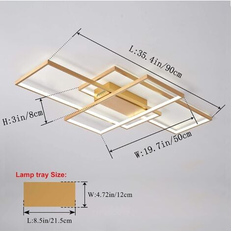 Ganeed Lámpara de Techo LED, Plafon LED de Techo Moderna de 75W, Luzde Techo LED Negra Acrílica de Aluminio de 3 Cuadrados, Montaje Empotrado para Sala de Estar, Cocina de Estudio, Blanco frío/6000 K