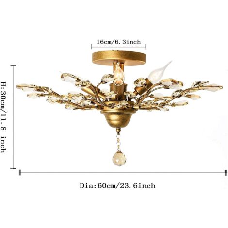 Ganeed Candelabros de cristal transparente K9 vintage Iluminación de techo Iluminación colgante Accesorio empotrado para sala de estar Comedor Restaurante Porche Pasillo Oro 4 luces
