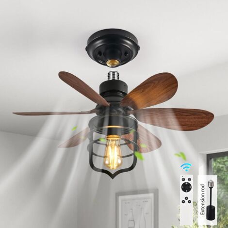 Ganeed Ventilador de techo atornillado Zócalo de luz con mando a distancia E27 Ventiladores pequeños para dormitorio Casa de campo Lámpara industrial Lavandería Garaje Pasillo vestíbulo Negro (1/5)