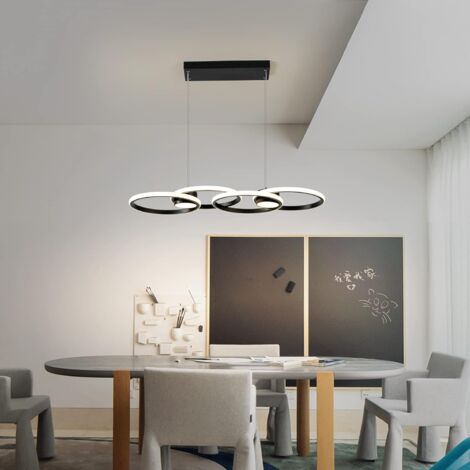 Ganeed Moderne LED Pendelleuchte 4 Ringe Dimmbar LED Kronleuchter Leuchte mit Fernbedienung Verstellbarer Hängeleuchter für Esszimmer Wohnzimmer Küche Bar (50W Schwarz)