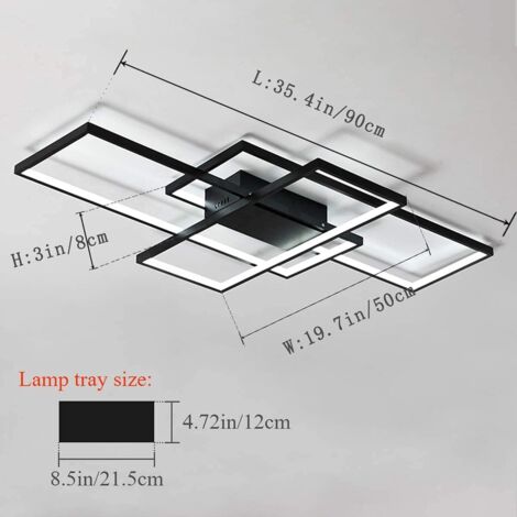 Ganeed LED Deckenleuchte,50W Moderne Deckenleuchten,3-Squares Aluminium Acryl Schwarz Kronleuchter, Moderne Einfache Unterputz Deckenlampe für Esszimmer Wohnzimmer Arbeitszimmer Küche,Cool White/6000K