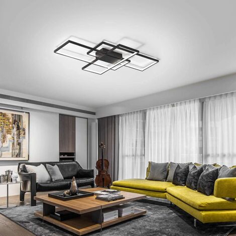 Ganeed LED Deckenleuchte,50W Moderne Deckenleuchten,3-Squares Aluminium Acryl Schwarz Kronleuchter, Moderne Einfache Unterputz Deckenlampe für Esszimmer Wohnzimmer Arbeitszimmer Küche,Cool White/6000K