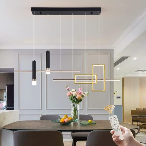 Ganeed Moderne Pendelleuchte, schwarz, dimmbar, LED, kreative Kronleuchter, Fernbedienung, Linearwellen-Pendelleuchte, Kücheninsel, verstellbare Hängeleuchte für Esszimmer, Wohnzimmer (6-Licht 40 W)