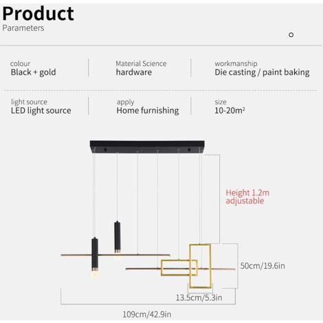 Ganeed Moderne Pendelleuchte, schwarz, dimmbar, LED, kreative Kronleuchter, Fernbedienung, Linearwellen-Pendelleuchte, Kücheninsel, verstellbare Hängeleuchte für Esszimmer, Wohnzimmer (6-Licht 40 W)