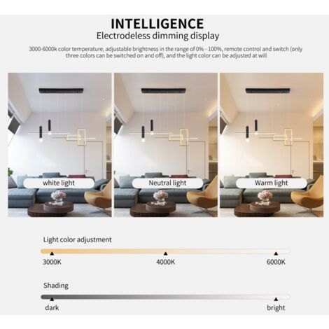 Ganeed Moderne Pendelleuchte, schwarz, dimmbar, LED, kreative Kronleuchter, Fernbedienung, Linearwellen-Pendelleuchte, Kücheninsel, verstellbare Hängeleuchte für Esszimmer, Wohnzimmer (6-Licht 40 W)