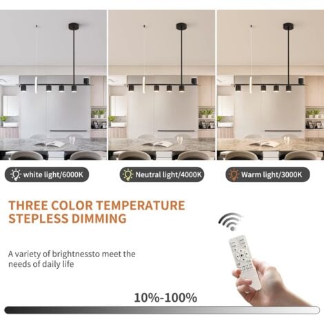 Ganeed Moderne schwarze Pendelleuchte, dimmbare LED-Pendelleuchte zum Aufhängen mit Strahlern, 101,6 cm moderner LED-Kronleuchter, Kücheninsel, für Tisch, Esszimmer, Bar (40 W, 6-Licht, mattschwarz)