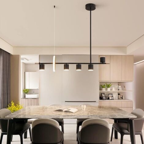 Ganeed Moderne schwarze Pendelleuchte, dimmbare LED-Pendelleuchte zum Aufhängen mit Strahlern, 101,6 cm moderner LED-Kronleuchter, Kücheninsel, für Tisch, Esszimmer, Bar (40 W, 6-Licht, mattschwarz)