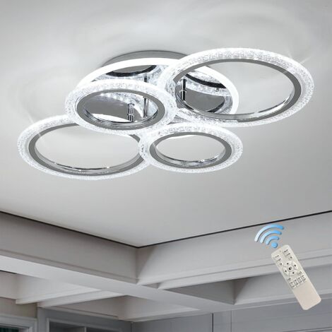 Ganeed Moderne Deckenleuchte 58W Dimmbare Unterputz-LED-Deckenleuchte 4 Ringe Acryl-Deckenleuchter für Wohnzimmer, Esszimmer, Schlafzimmer, Chrom