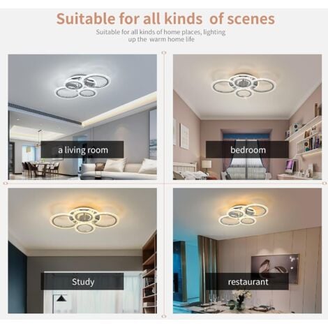 Ganeed Moderne Deckenleuchte 58W Dimmbare Unterputz-LED-Deckenleuchte 4 Ringe Acryl-Deckenleuchter für Wohnzimmer, Esszimmer, Schlafzimmer, Chrom