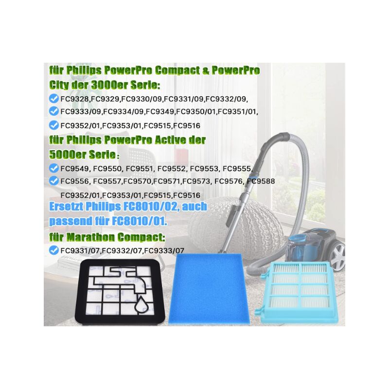 Lot De 4 Filtres + 1 Brosse Pour Aspirateurs Philips PowerPro - Compatible FC9331, FC9550, FC8010 Et Nombreux Modèles - 8