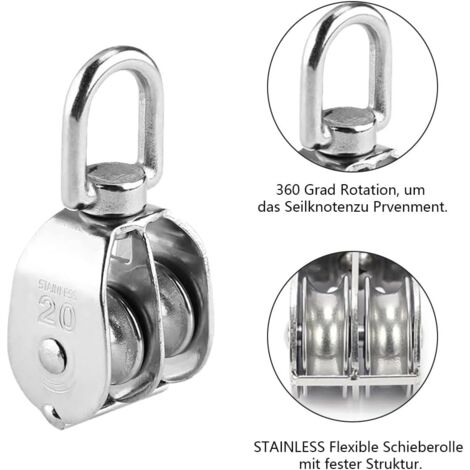 2 Stück Umlenkrollen M15 Edelstahl - Doppelte Rollen Mit Kugellager