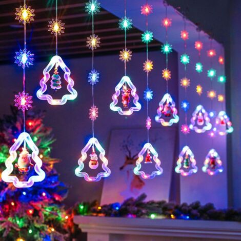 Lichterkettenvorhang Fenster Weihnachtsdeko, Weihnachtsbaum Lichtervorhang mit Weihnachtsschmuck, Weihnachtsbeleuchtung Fenster Lichterkette Innen 8 Modi Bunt [Energieklasse G]