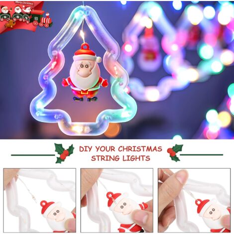 Lichterkettenvorhang Fenster Weihnachtsdeko, Weihnachtsbaum Lichtervorhang mit Weihnachtsschmuck, Weihnachtsbeleuchtung Fenster Lichterkette Innen 8 Modi Bunt [Energieklasse G]