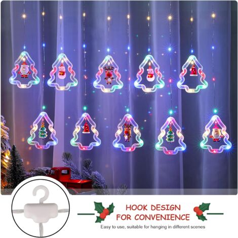 Lichterkettenvorhang Fenster Weihnachtsdeko, Weihnachtsbaum Lichtervorhang mit Weihnachtsschmuck, Weihnachtsbeleuchtung Fenster Lichterkette Innen 8 Modi Bunt [Energieklasse G]