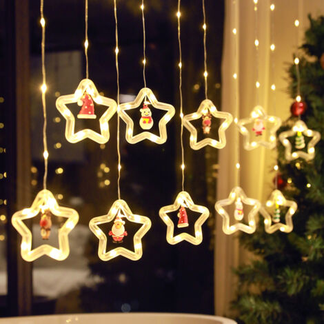 Lichterkettenvorhang Fenster Weihnachtsdeko, Sterne Lichtervorhang mit Weihnachtsschmuck, Weihnachtsbeleuchtung Fenster Lichterkette Innen 3m 8 Modi USB Mit Fernbedienung Warmweiß