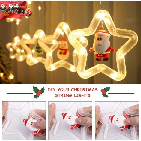 Lichterkettenvorhang Fenster Weihnachtsdeko, Sterne Lichtervorhang mit Weihnachtsschmuck, Weihnachtsbeleuchtung Fenster Lichterkette Innen 3m 8 Modi USB Mit Fernbedienung Warmweiß