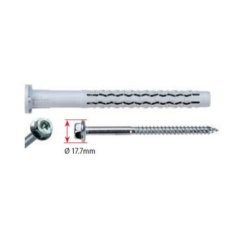 Taco largo universal de nylon GX-L G&B 10x100 mm + Tornillo zincado cabeza hexagonal T40 col. llave 13 mm - caja de 50 - 97031 (1/2)
