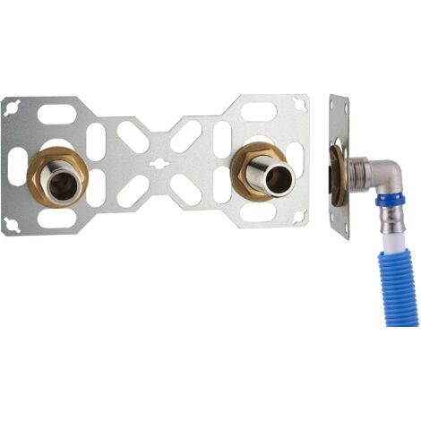 FIXSYSTEM doble : kit completo para la fijación de un grifo mural con una distancia entre ejes de 150 mm Codos de alimentación para engarzar en el tubo multicapa NOYON & THIEBAULT - Ø 16 mm, salida 3/