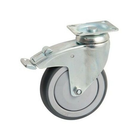 Rueda giratoria de goma Ø125 con placa rectangular + freno AVL - Capacidad de carga 100 kg - 550843O